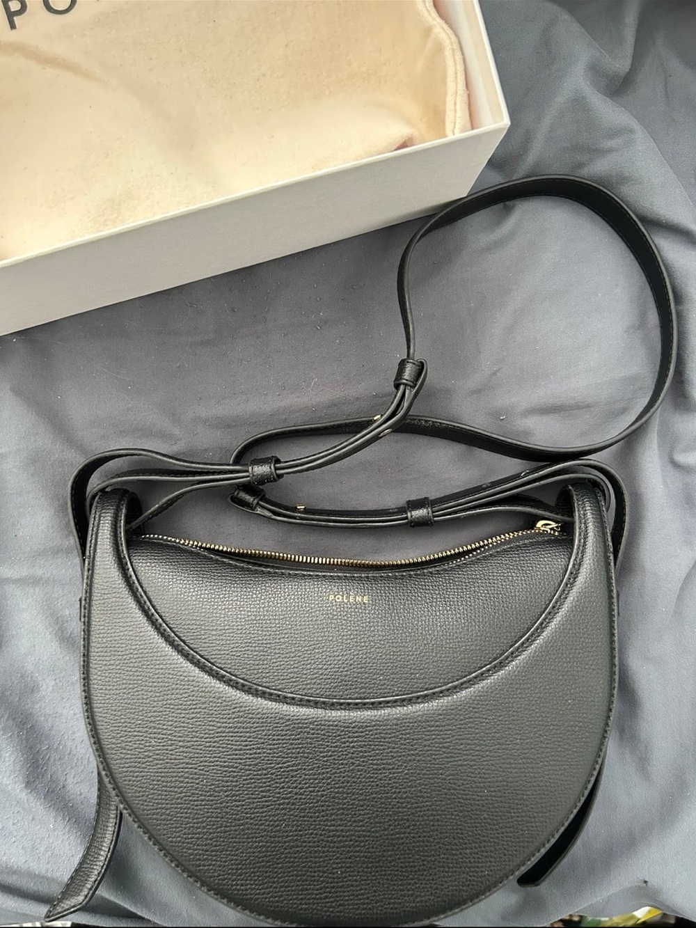Polene Black Pebbled Leather Dix Bag